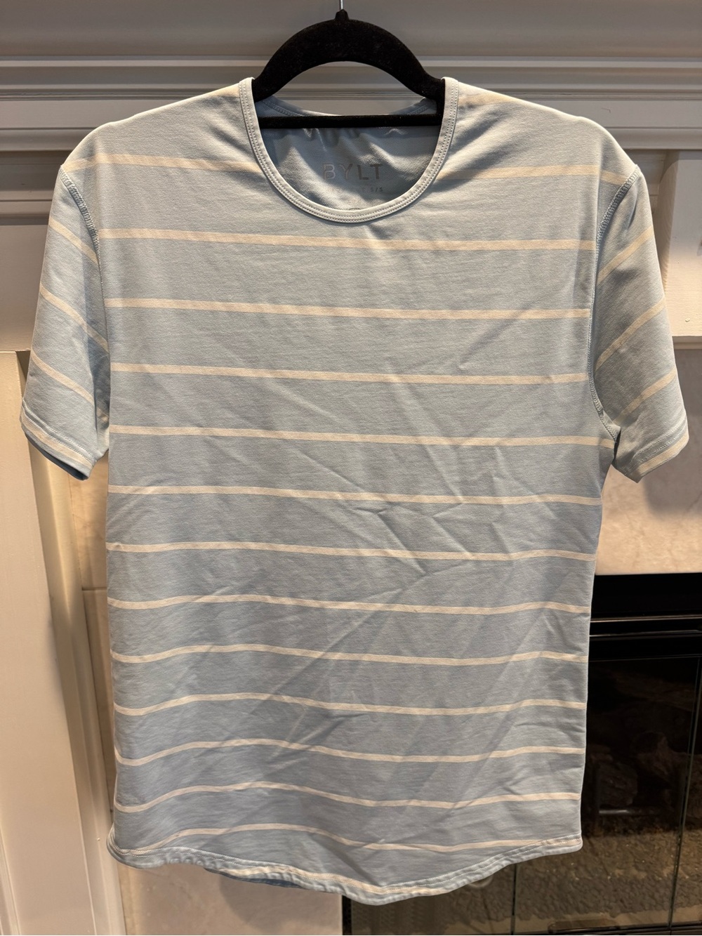 BYLT Basics Lux Drop Cut Light Blue Striped Crewneck T-Shirt - Men's